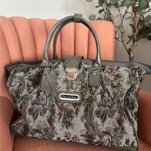 Oscar de la Renta Green and Gray Floral Travel Bag